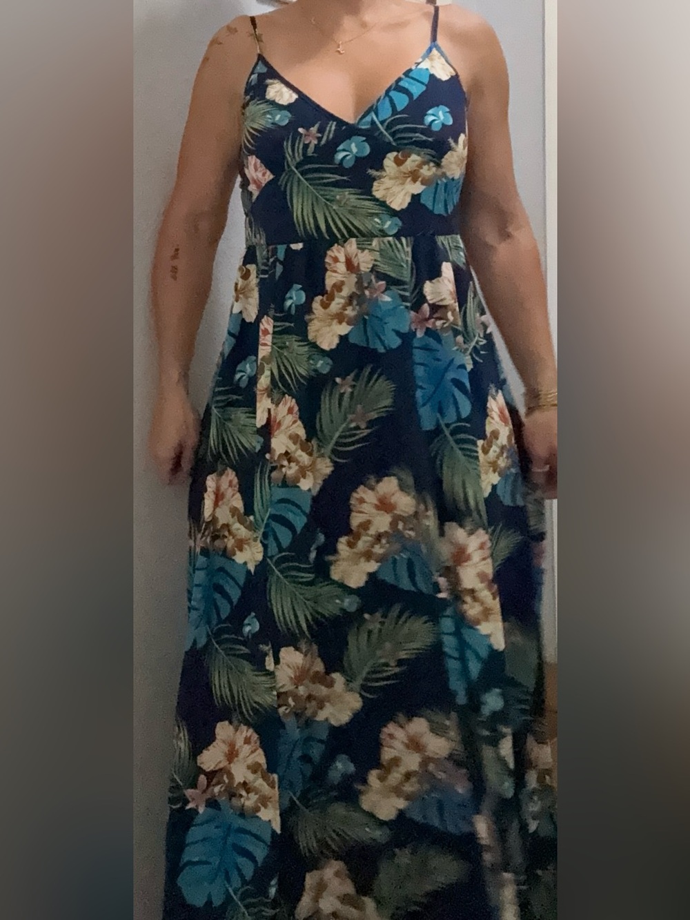 Navy Tropical Floral Maxi Dress - Women- New NO Tag